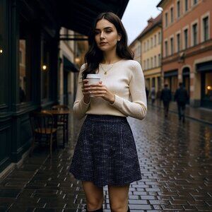 Halogen Women’s Black White Tweed A-Line Skirt Size 6 Lined Side Zip Pockets